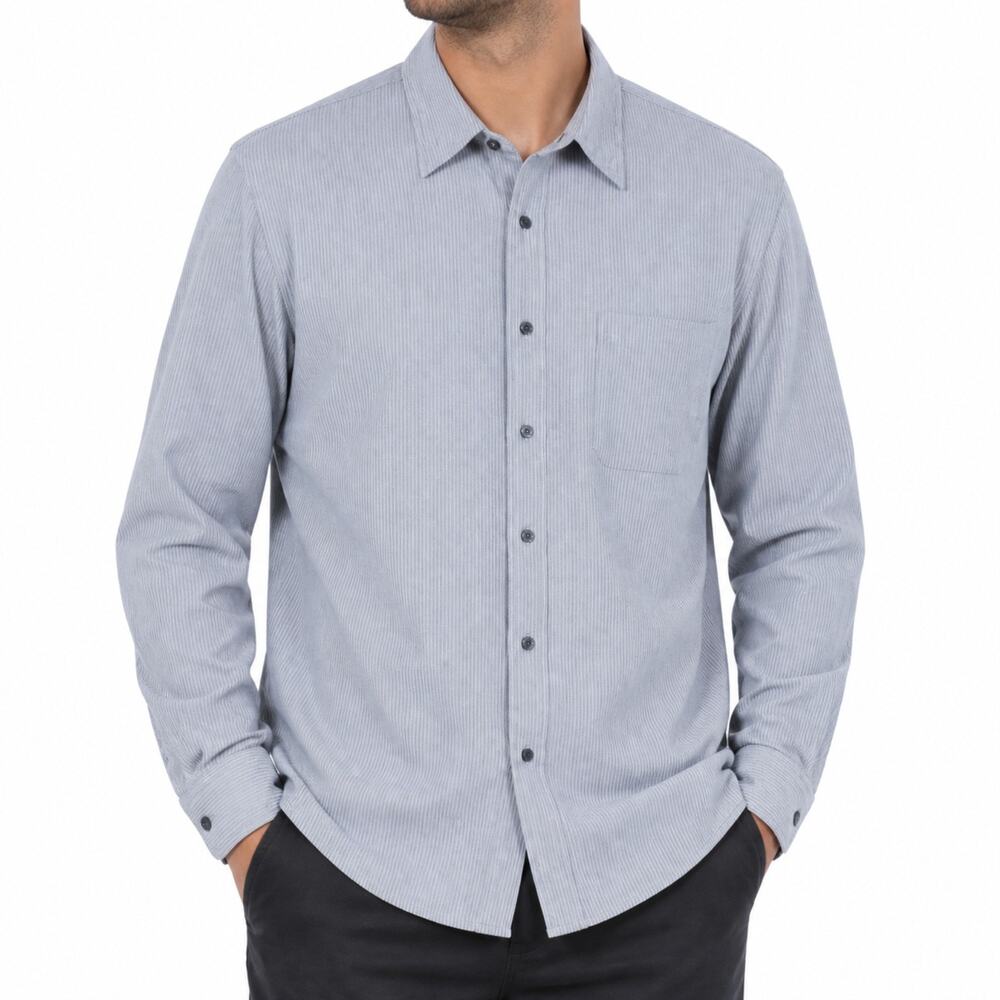 Tasso Elba Shirt Mens 2XL Blue Linen Long Sleeve Pocket Regular Fit
